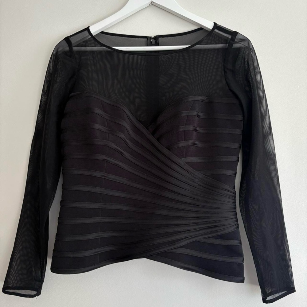 Vintage 90s whimsigoth vampy black sheer mesh long sleeve bandage going out top